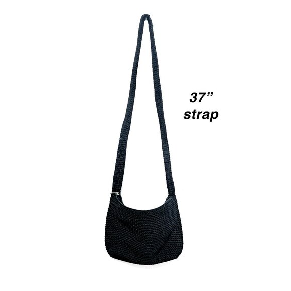 The Sak Black Crochet Top Zip Crossbody Bag Purse - Picture 2 of 6